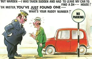 COMIC BAMFORTH DRUNK MAN GETS BOOKED by POLICEMAN for WRONG PARKING POSTCARD NEW - Picture 1 of 2