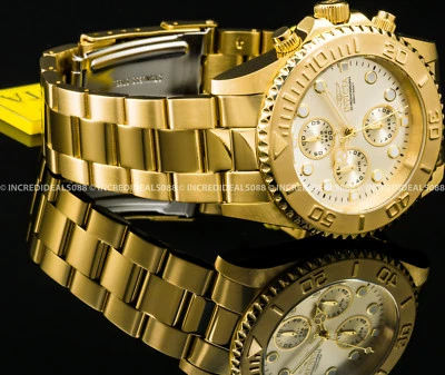 Invicta Men Pro Diver Chronograph 18k Gold Plated Champagne Dial 43mm Watch 1774 - Image 1 of 4