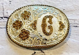 Letter Initial C - Western Monogram ornate flower swirl belt buckle by Crumrine - Picture 1 of 4