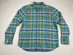 Men's Tommy Bahama Long Sleeve Button Shirt Size XL Blue Linen Plaid #920