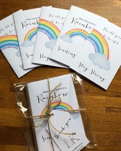 Pack 5 Handmade Rainbow Cards & Envelope / Isolation / Thinking of you /Miss You - Picture 1 of 7
