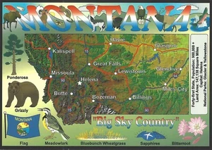 Montana Pictorial Map, Big Sky Country, postcard (STAMPS, POSTAGE, COLLECTIBLE) - Picture 1 of 2