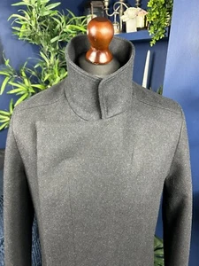 AllSaints Banner Overcoat Charcoal Coat Grey Mens Small 36 Black Italian Wool - Picture 1 of 11