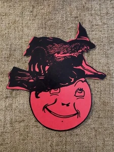 Decorazione Cartoncino Halloween Strega sulla Luna Sorridente Ispirazione Vintage U Choose - Foto 1 di 7
