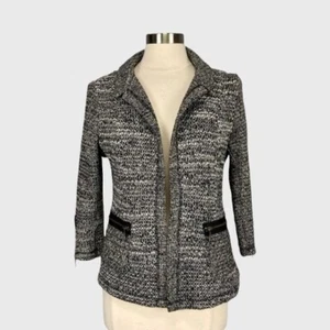 Drew Womens Open Front Cardigan Sweater Moto Zip Detail Black White size Medium - Picture 1 of 10