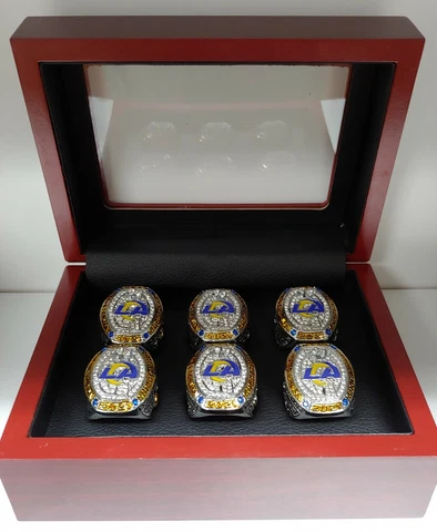 Los Angeles Rams - 2021 Super Bowl 6 Ring Set With Wooden Display Box Cover