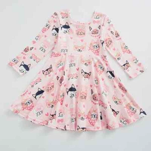 Spring Baby Girls Kids Rainbow Print Knee Length Short Sleeve Milk Silk Dress - Picture 1 of 17