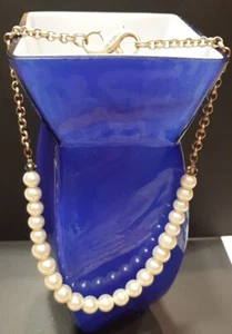 RARE LIA SOPHIA Pearl/ Goldtone Chain necklace Interchangeable Infinite Me clasp - Picture 1 of 6
