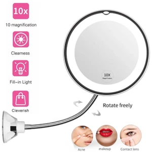 Flexible Gooseneck 6.8" 10x Magnifying LED Lighted Makeup Mirror Bathroom Mirror - Picture 1 of 13