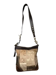 Coach Patchwork Signature 10387 Brown Metalic Shoulder Crossbody Bag Y2K - Picture 1 of 8