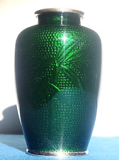Vintage Japanese Ando Ginbari Green Cloisonne Enamel Bamboo Vase Silver Rims