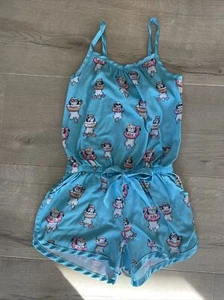 Justice Puppy Dog Summer Romper PJ Lounge Wear Aqua Girls Size 12 VGUC - Picture 1 of 9