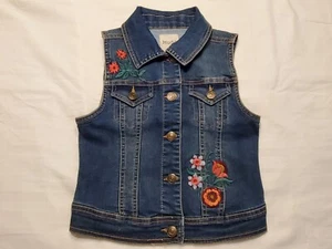 Mudd Girls Denim Vest Blue Floral Embroidered Sleeveless Jean Vest Jacket Size 8 - Picture 1 of 12
