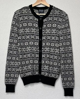 Cárdigan tejido vintage Escada Sport 100 % lana nuevo negro/blanco copo de nieve para mujer - S Foto 1 de 4