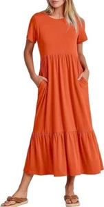 Prinbara Womens Summer Casual Short Sleeve Dress V neck Sundress Sz S - Picture 1 of 12