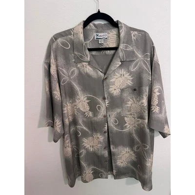 Camisa Monterey Club Botón XL Seda Estampado Piña Tropical Vacaciones Foto 1 de 3