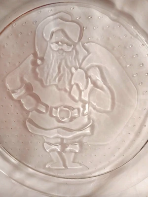 Plato redondo para servir Papá Noel de vidrio Indiana 3992 vintage con bolsa de juguetes de 13" Foto 1 de 2
