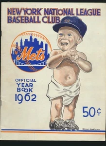 1962 NEW YORK METS OFFICIAL INAUGURAL YEARBOOK w/COLOR PHOTO AD - 4/13/62 ROSTER - Picture 1 of 2
