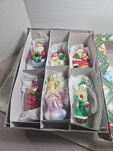 Alte Welt Weihnachtsbox mit 6 mundgeblasenen Glasornamenten - Bild 1 von 18