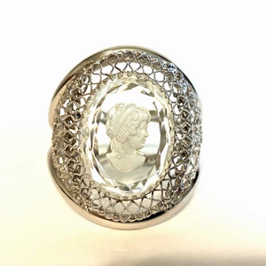 Vintage Whiting & Davis Intaglio Kamee silberfarbenes Klapparmband wunderschön! - Bild 1 von 4