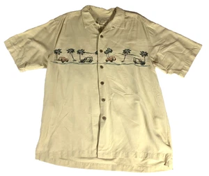 Boca Classics Mens Silk Shirt Sz L Jeeps & Palm Trees Embroidered Short Sleeve - Picture 1 of 10