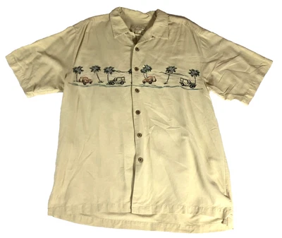 Boca Classics Mens Silk Shirt Sz L Jeeps & Palm Trees Embroidered Short Sleeve - Image 1 of 4