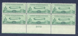 US C18 Zeppelin, Century of Progress, Plate # Block/6, Mint OG NH - Picture 1 of 2
