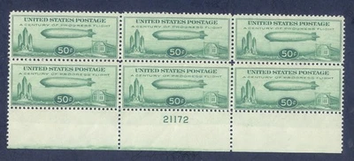 US C18 Zeppelin, Century of Progress, Plate # Block/6, Mint OG NH - Image 1 of 2