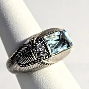 Judith Ripka Blue Topaz Sterling Silver 925 Faceted Cz Ring Size 6 - Picture 1 of 11