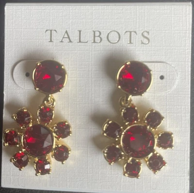 Pendientes colgantes Talbots flor cristal rojo tono dorado Foto 1 de 2