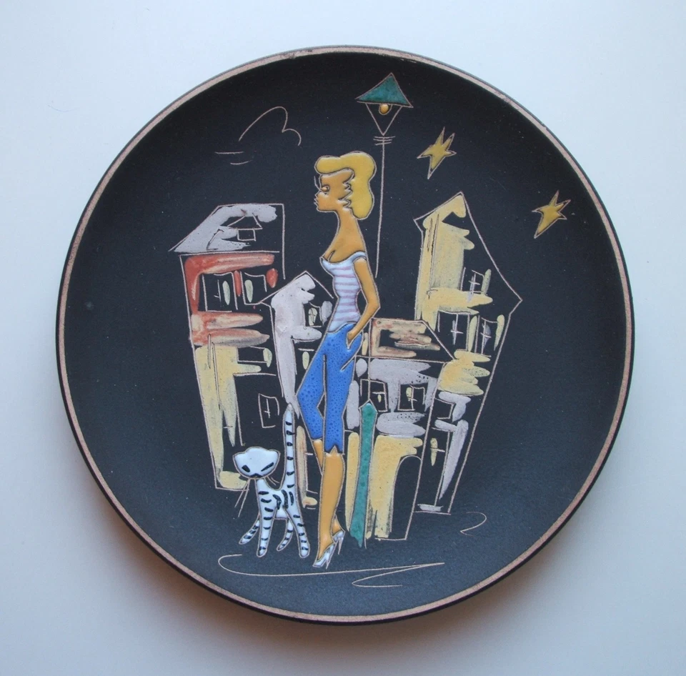 Ruscha - Wandteller "Paris" Ø ca. 19 cm, Teenager + Katze, Rockabilly, Vintage - Bild 1 von 3