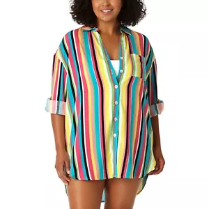 Anne Cole Womens Plus Size 18/20 Boyfriend Button-Down Shirt Swim Cover-Up $98 - Picture 1 of 1