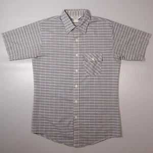 Vintage Levis Mens Small USA Made Short Sleeve Shirt Gray Plaid Button 70s 80s - Picture 1 of 7