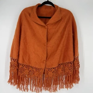 Alpaca Camargo Cape Poncho Womens One Size Peru Burnt Orange Crochet Boho - Picture 1 of 5