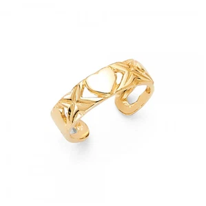 14K Solid Yellow Gold Heart Toe Ring Adjustable - Love Polished Foot Band Women - Picture 1 of 1