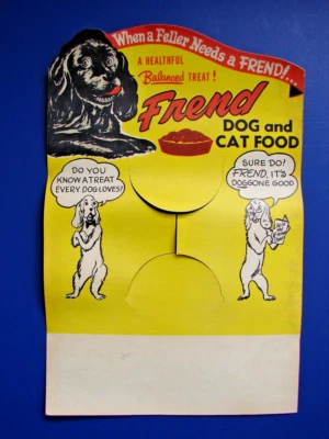 1940s Frend Friend Dog and Cat Food Store Display sign NOS Cardboard Can display - Image 1 of 4