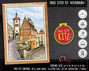 Cityscape Cross Stitch kit for Adults Rothenburg ob der Tauber Counted Pattern - Picture 1 of 9
