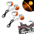 2 Silver Vintage Motorcycle Turn Signals Amber Chrome Bullet For Harley-Davidson