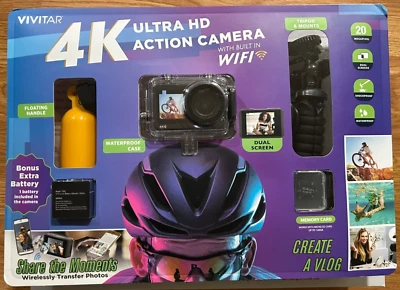 Vivitar 4K Ultra HD Action Camera Kit, Dual Screen, Wifi, Bonus Battery, 64GB - Image 1 of 4