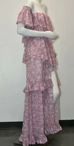 NEW Caroline Constas Floral Off Shoulder High Low MAXI DRESS Pink Mauve White S. - Picture 1 of 9