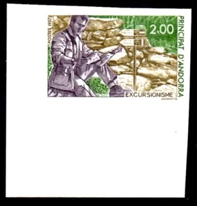 Fr. Andorra, 1987, Sc. #358, Wanderer mit Blick auf Karte, imperf., postfrisch. - Bild 1 von 1