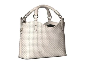 Cole Haan X5609 Womens White Payson Woven Mini Triangle Tote Bag Handbag - Picture 1 of 6