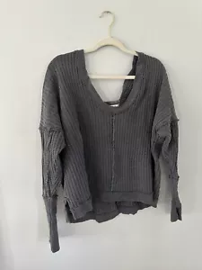 We the Free People Gr. L Top Buttercup Waffel Thermo Boho grau Oversize Shirt - Bild 1 von 5