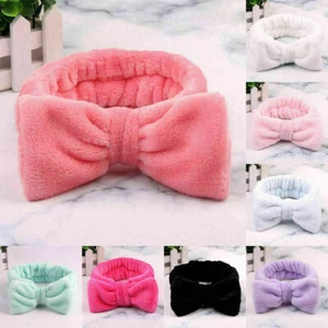 Headband Fleece Stripe Hair Band Bath Spa Towel Make Up Coral Big Bow Dot Wrap - Picture 1 of 20