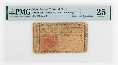John Hart - Revolutionary War-Dated Currency Signed - In PMG Holder Very Fine 25 Cover