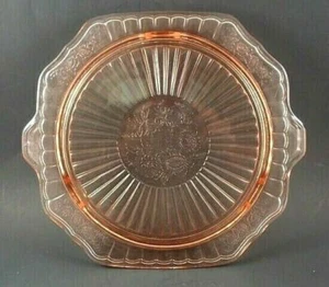 Hocking Glass MAYFAIR OPEN ROSE Pink Footed Cake Plate - Picture 1 of 4