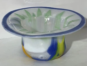 Jan Singer Signed Art Glass Bowl Green Blue Vase In Museums/Private Collections - Picture 1 of 11