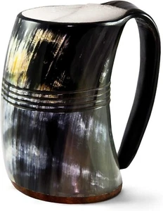 Wikinger Trinkhorn Krug Bierkrug Hartholzboden Wein Met Handarbeit (1 Becher) - Bild 1 von 5