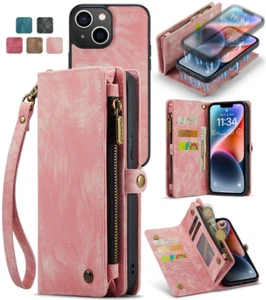 For iPhone 16 16e 15 14 13 12 11 Pro Max Plus Wallet Case Magnetic Zipper Cover - Picture 1 of 75