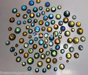 150CT WHOLESALE LOT NATURAL MULTI LABRADORITE CALIBRATED ROUND CABOCHON GEMSTONE - Picture 1 of 8